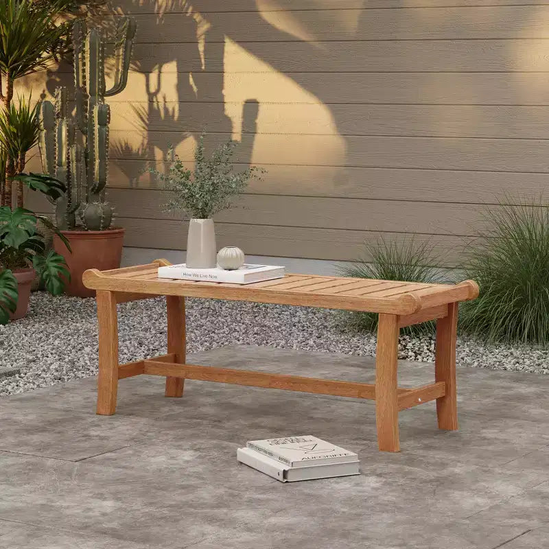 Banc d'extérieur rectangulaire en bois massif naturel LuxenHome de 120 cm de long