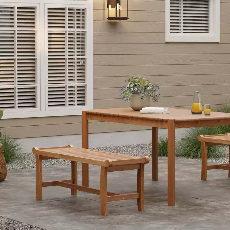 Banc d'extérieur rectangulaire en bois massif naturel LuxenHome de 120 cm de long