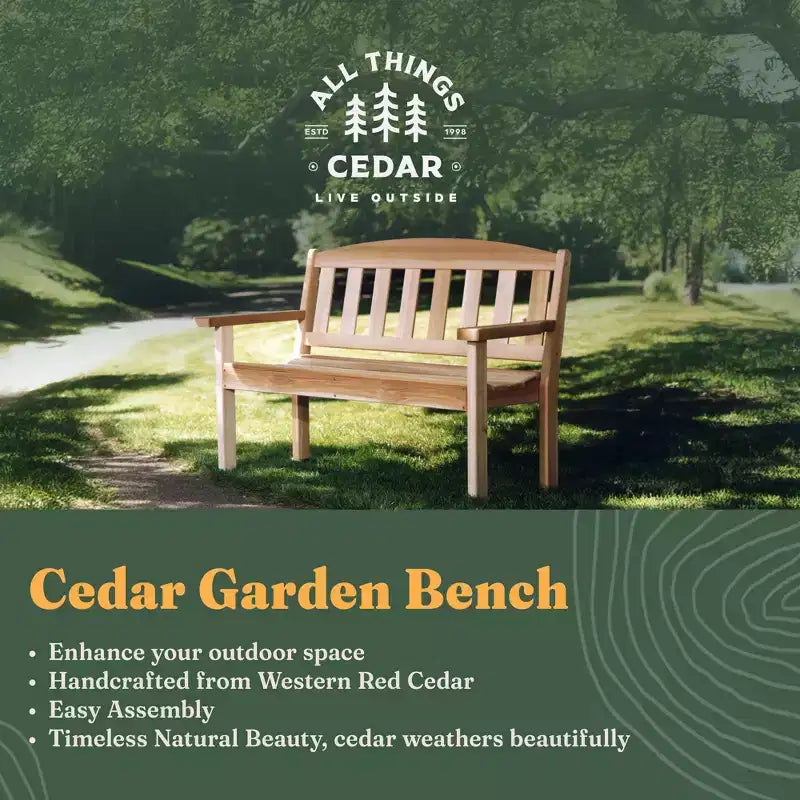 Banc de jardin de luxe en cèdre All Things Cedar de 51 po, chaise de jardin extérieure avec dossier pour patio, jardin et pelouse, naturel