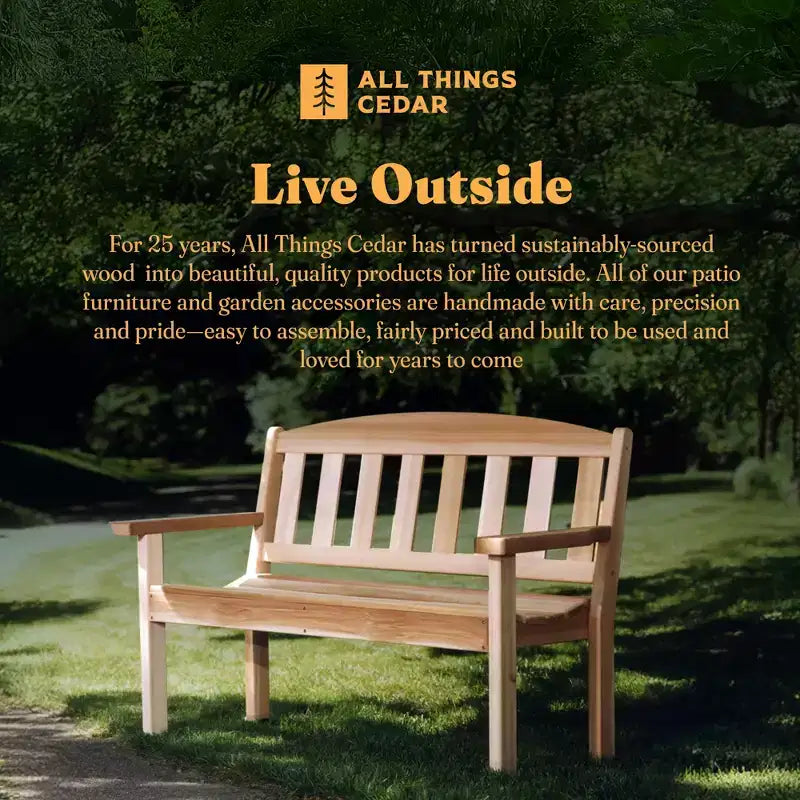 Banc de jardin de luxe en cèdre All Things Cedar de 51 po, chaise de jardin extérieure avec dossier pour patio, jardin et pelouse, naturel