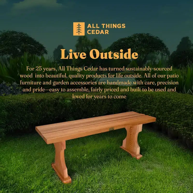Banc sans dossier en cèdre de 45 pouces All Things Cedar, sièges d'intérieur et d'extérieur au design portable pour patio ou douche de salle de bain, naturel