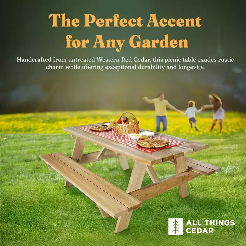 Table de pique-nique d'extérieur en cèdre de 1,8 m, banc de patio en bois fait à la main pour le camping, les fêtes dans le jardin ou les réceptions, cèdre rustique