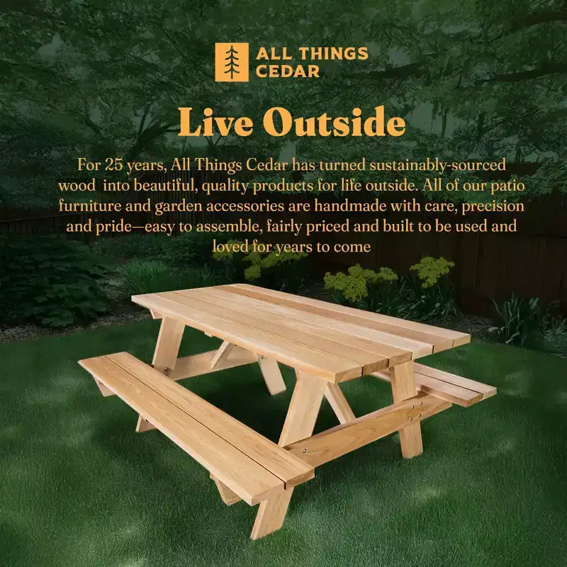 Table de pique-nique d'extérieur en cèdre de 1,8 m, banc de patio en bois fait à la main pour le camping, les fêtes dans le jardin ou les réceptions, cèdre rustique
