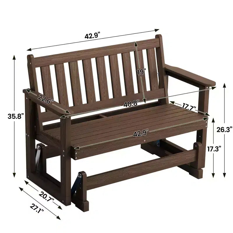 HYLEORY Fauteuil à bascule planeur d'extérieur, balancelle 2 places pour l'extérieur, causeuse 2 places en PEHD résistante aux intempéries, planeur de patio pour jardin ou porche