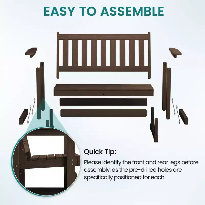HYLEORY Fauteuil à bascule planeur d'extérieur, balancelle 2 places pour l'extérieur, causeuse 2 places en PEHD résistante aux intempéries, planeur de patio pour jardin ou porche