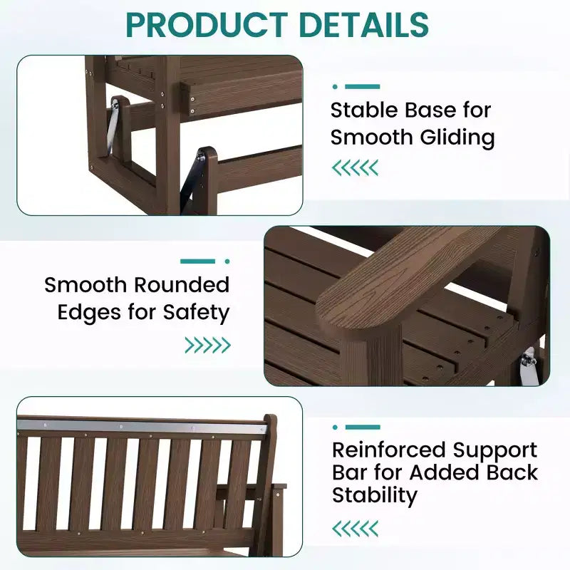 HYLEORY Fauteuil à bascule planeur d'extérieur, balancelle 2 places pour l'extérieur, causeuse 2 places en PEHD résistante aux intempéries, planeur de patio pour jardin ou porche