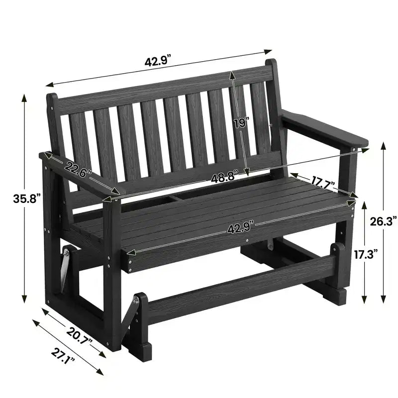 HYLEORY Fauteuil à bascule planeur d'extérieur, balancelle 2 places pour l'extérieur, causeuse 2 places en PEHD résistante aux intempéries, planeur de patio pour jardin ou porche