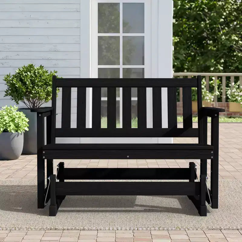 HYLEORY Fauteuil à bascule planeur d'extérieur, balancelle 2 places pour l'extérieur, causeuse 2 places en PEHD résistante aux intempéries, planeur de patio pour jardin ou porche