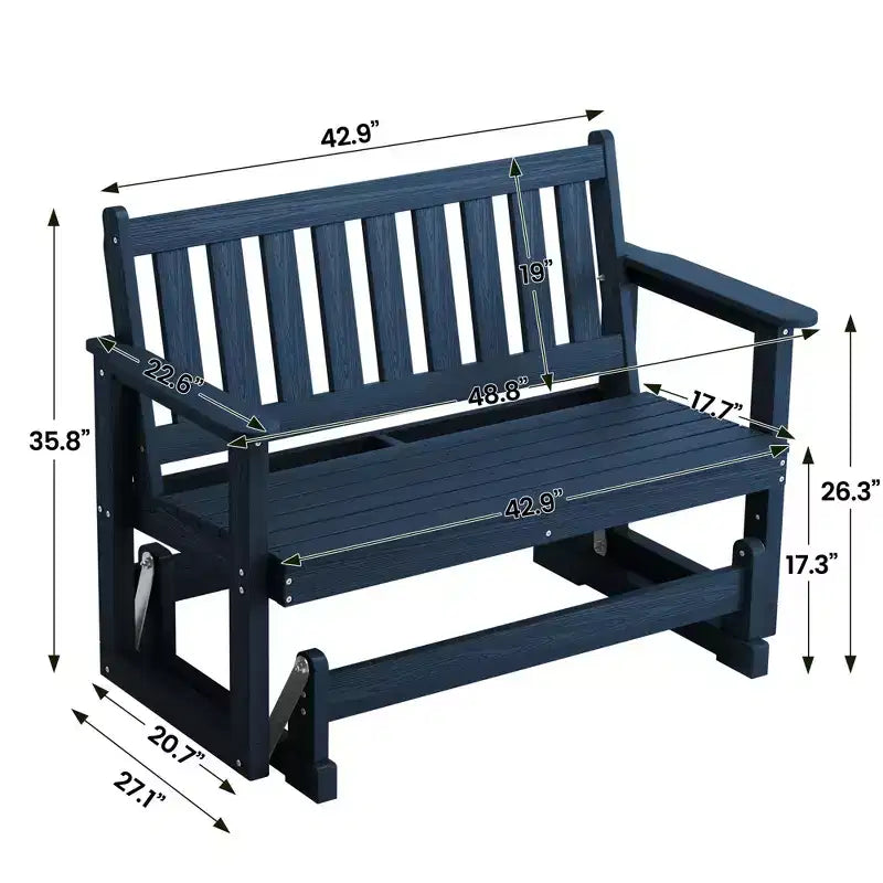 HYLEORY Fauteuil à bascule planeur d'extérieur, balancelle 2 places pour l'extérieur, causeuse 2 places en PEHD résistante aux intempéries, planeur de patio pour jardin ou porche