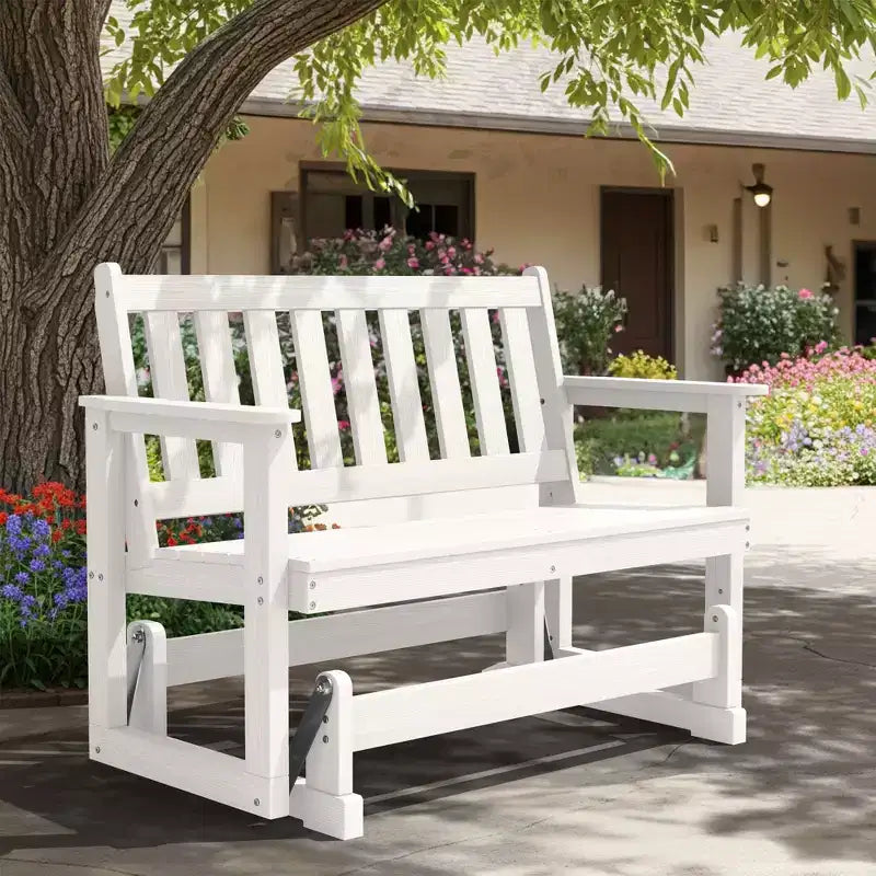 HYLEORY Fauteuil à bascule planeur d'extérieur, balancelle 2 places pour l'extérieur, causeuse 2 places en PEHD résistante aux intempéries, planeur de patio pour jardin ou porche