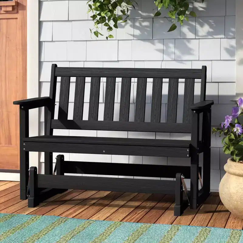 HYLEORY Fauteuil à bascule planeur d'extérieur, balancelle 2 places pour l'extérieur, causeuse 2 places en PEHD résistante aux intempéries, planeur de patio pour jardin ou porche