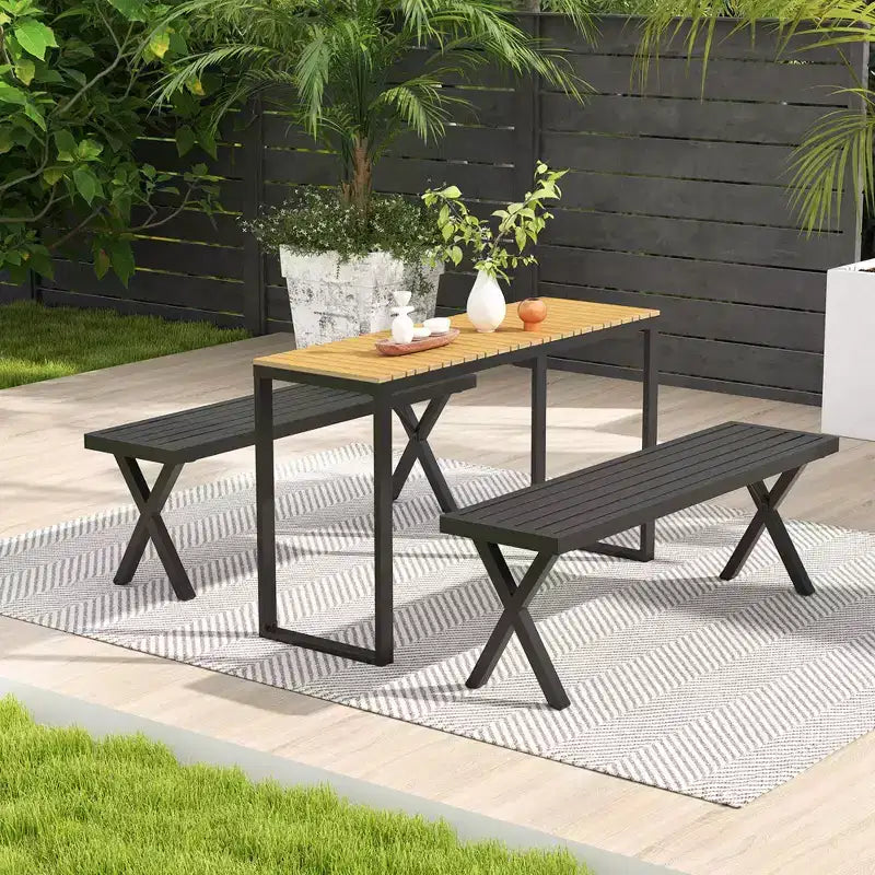 Banc de jardin Costway, 1 ou 2 pièces, en métal, de 137 cm, avec assise à lattes et pieds en X, sans dossier