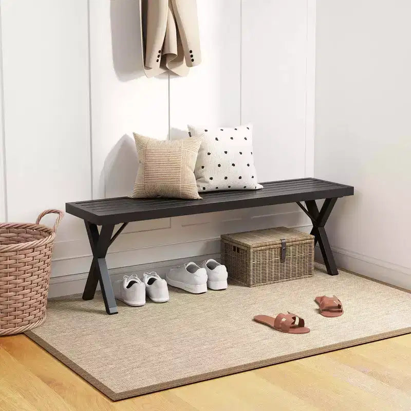 Banc de jardin Costway, 1 ou 2 pièces, en métal, de 137 cm, avec assise à lattes et pieds en X, sans dossier