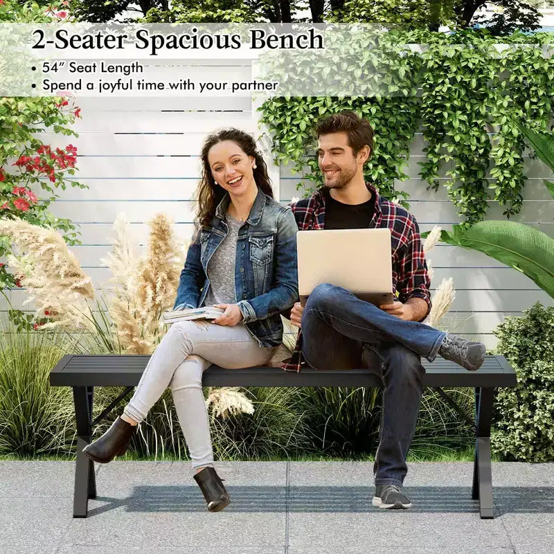 Banc de jardin Costway, 1 ou 2 pièces, en métal, de 137 cm, avec assise à lattes et pieds en X, sans dossier