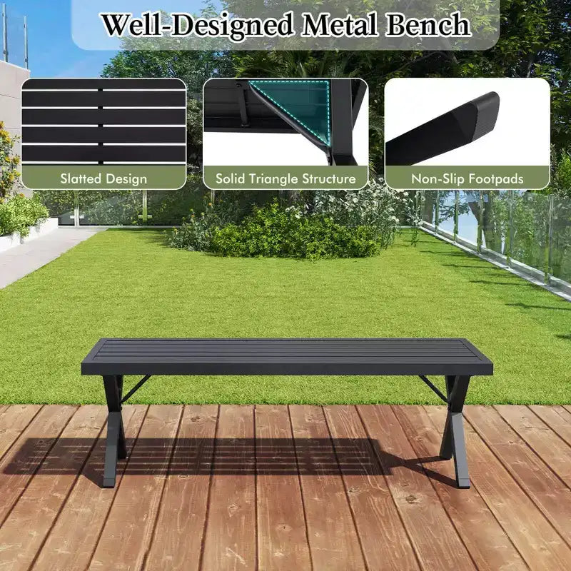 Banc de jardin Costway, 1 ou 2 pièces, en métal, de 137 cm, avec assise à lattes et pieds en X, sans dossier