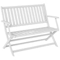 Outsunny 2-Person Foldable Wood Outdoor Bench with Backrest and Armrests for Patio, Garden, Porch, Park, Balcony, White
