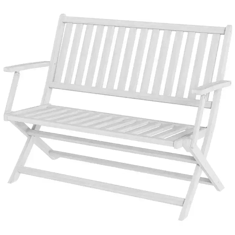 Outsunny Banc d'extérieur pliable en bois 2 places avec dossier et accoudoirs pour patio, jardin, véranda, parc, balcon, blanc