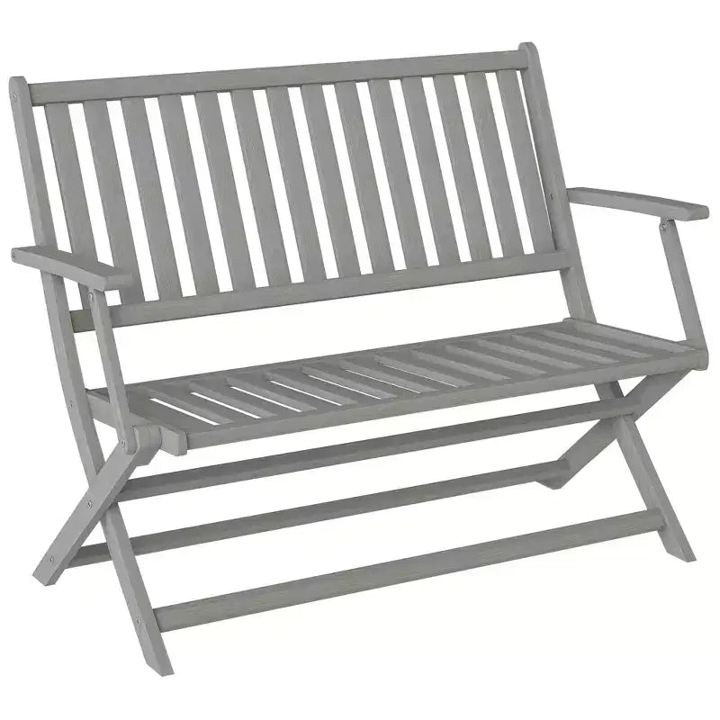 Outsunny 2-Person Foldable Wood Outdoor Bench with Backrest and Armrests for Patio, Garden, Porch, Park, Balcony, Gray
