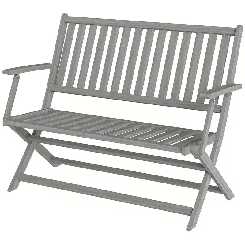 Banc d'extérieur pliant Outsunny 2 places en bois avec dossier et accoudoirs pour patio, jardin, porche, parc, balcon, gris
