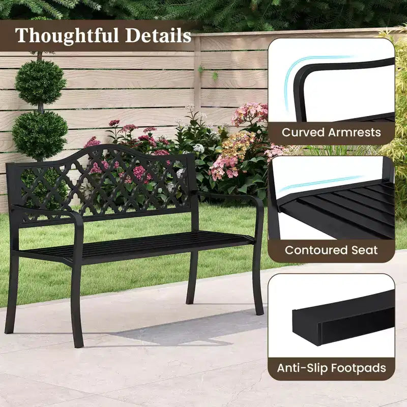 Banc de jardin Costway 50,5" en métal à lattes pour 2-3 personnes, style banc de parc