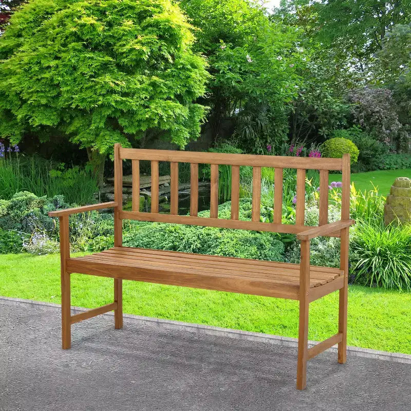 Banc de patio BestMassage, causeuse d'extérieur en bois, banc de jardin durable, Nature