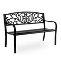 Karl Home | 47 in. Black Iron Outdoor Bench Floral Backrest