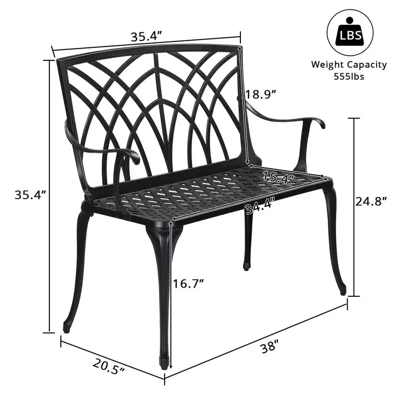Banc d'extérieur Karl Home de 37,5 po en aluminium noir