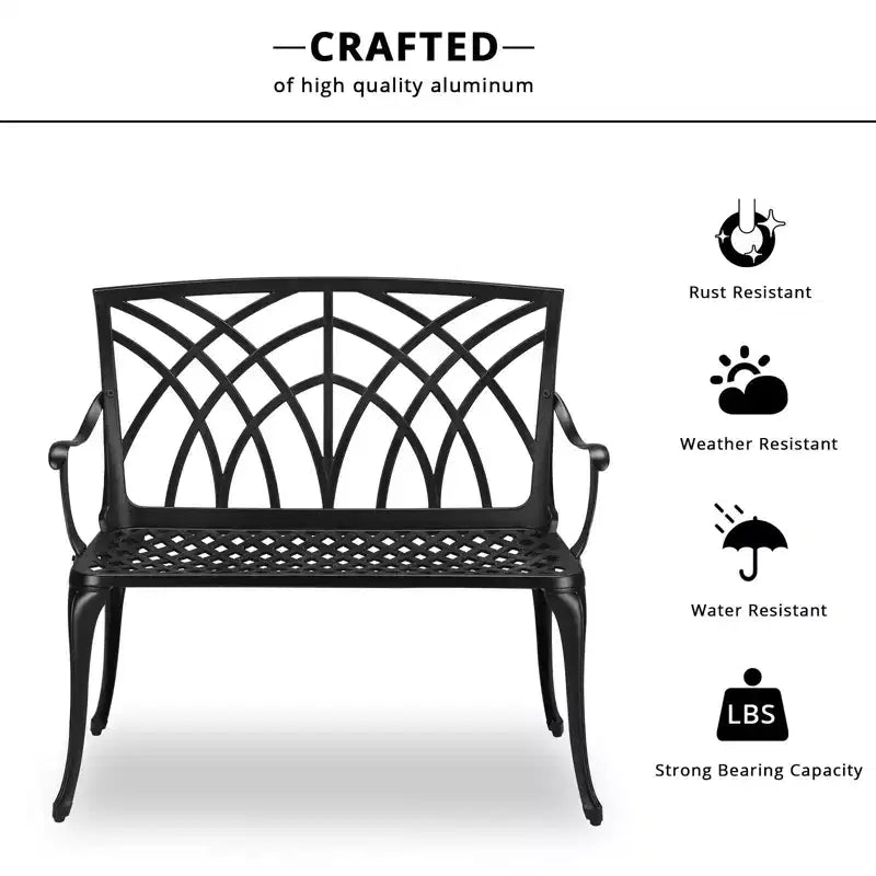 Banc d'extérieur Karl Home de 37,5 po en aluminium noir