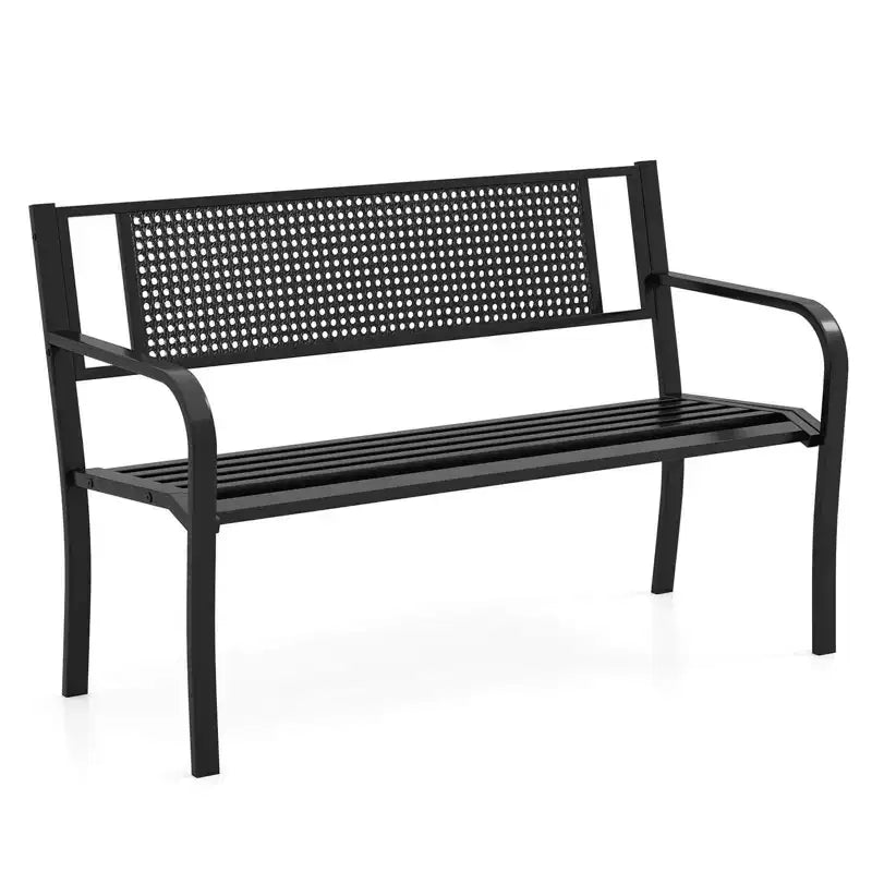Costway 50 Garden Bench with Patterned Backrest and Curved Armrests for Porch Lawn