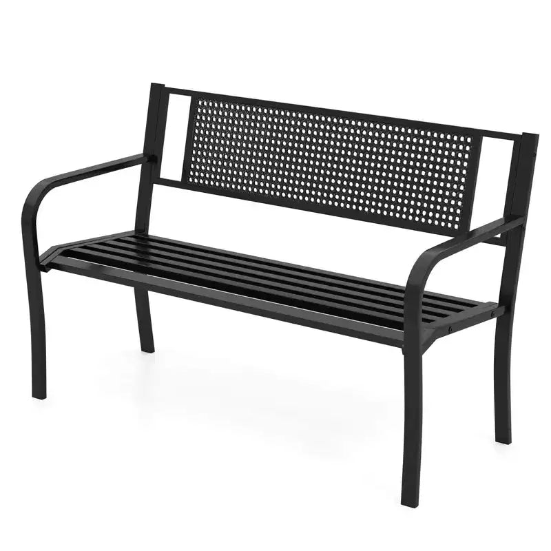 Banc de jardin Costway 50" avec dossier décoré et accoudoirs incurvés pour porche ou pelouse