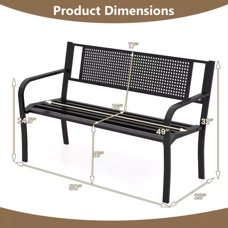 Banc de jardin Costway 50" avec dossier décoré et accoudoirs incurvés pour porche ou pelouse