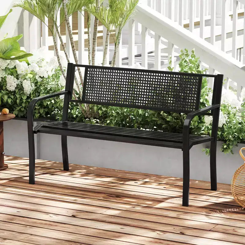 Banc de jardin Costway 50" avec dossier décoré et accoudoirs incurvés pour porche ou pelouse