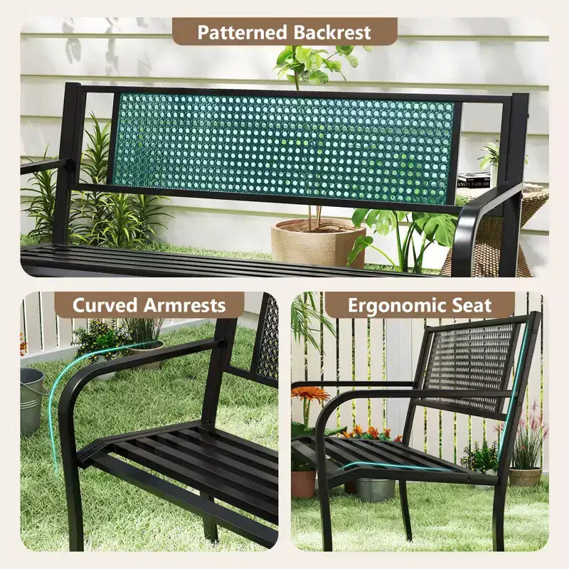 Banc de jardin Costway 50" avec dossier décoré et accoudoirs incurvés pour porche ou pelouse