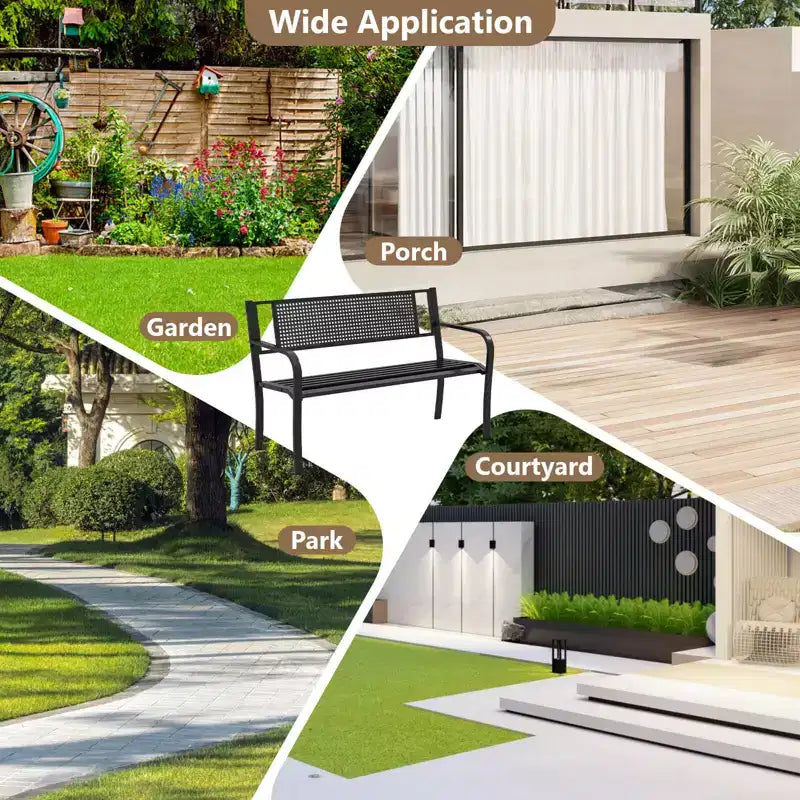 Banc de jardin Costway 50" avec dossier décoré et accoudoirs incurvés pour porche ou pelouse