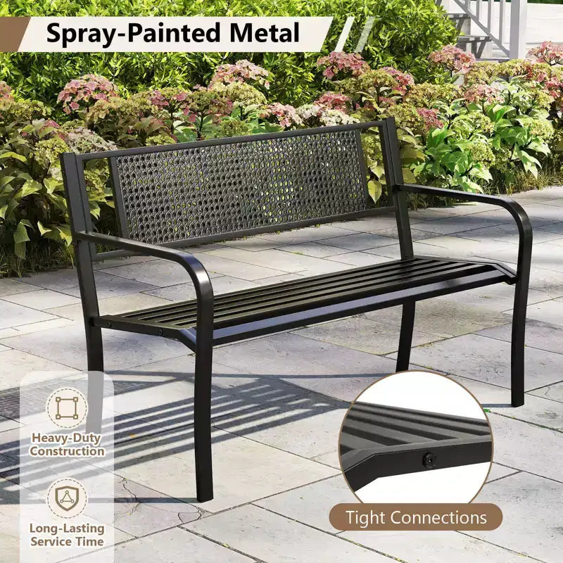 Banc de jardin Costway 50" avec dossier décoré et accoudoirs incurvés pour porche ou pelouse