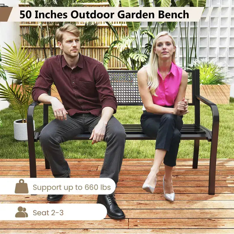 Banc de jardin Costway 50" avec dossier décoré et accoudoirs incurvés pour porche ou pelouse