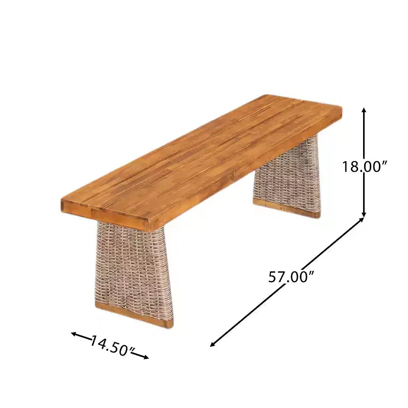 Banc d'extérieur Tori en bois d'acacia et rotin avec assise à lattes Christopher Knight Home