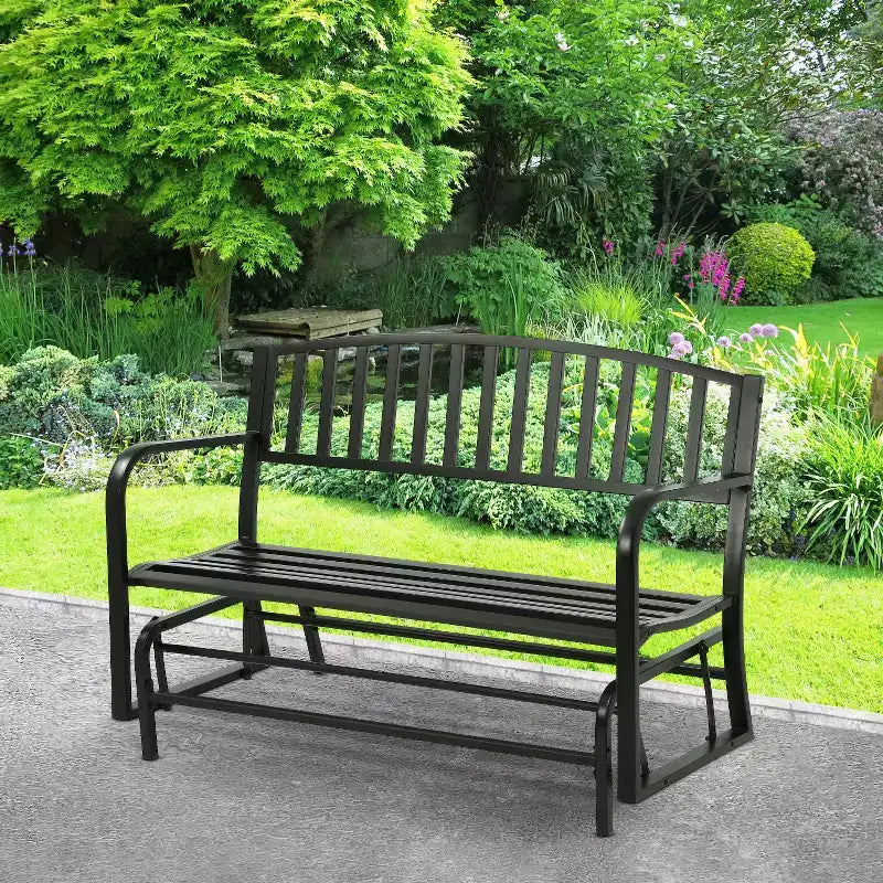 BestMassage Banc de jardin banc-balancelle de terrasse avec cadre métallique lisse, noir