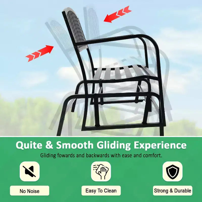 BestMassage Banc de jardin banc-balancelle de terrasse avec cadre métallique lisse, noir