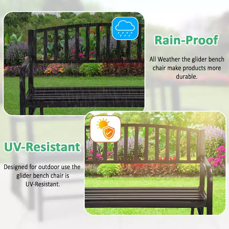 BestMassage Banc de jardin banc-balancelle de terrasse avec cadre métallique lisse, noir