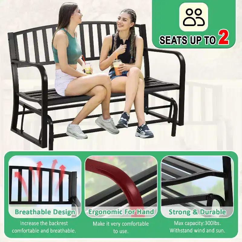 BestMassage Banc de jardin banc-balancelle de terrasse avec cadre métallique lisse, noir