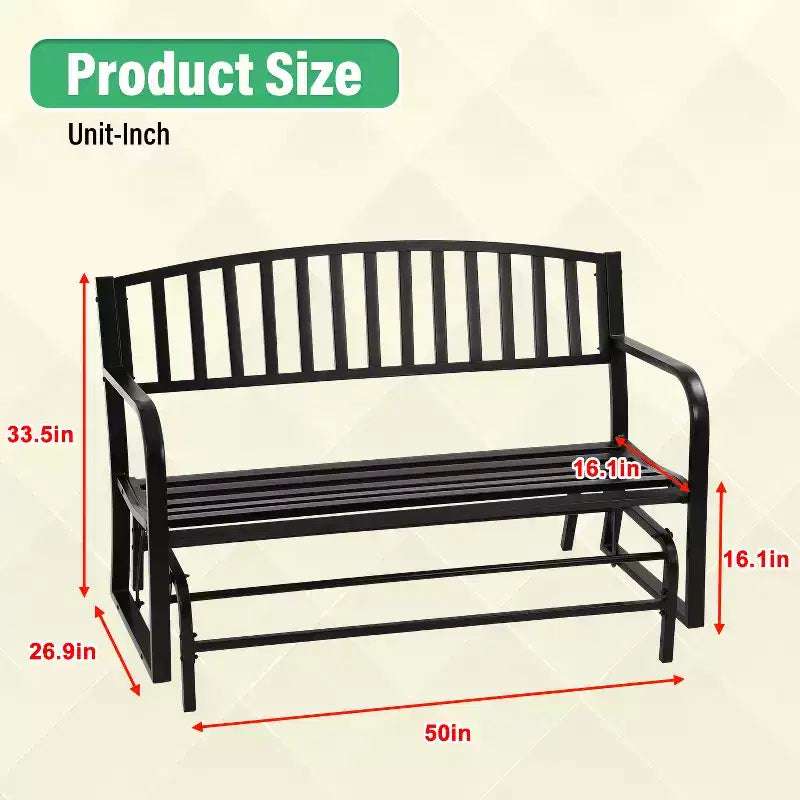 BestMassage Banc de jardin banc-balancelle de terrasse avec cadre métallique lisse, noir