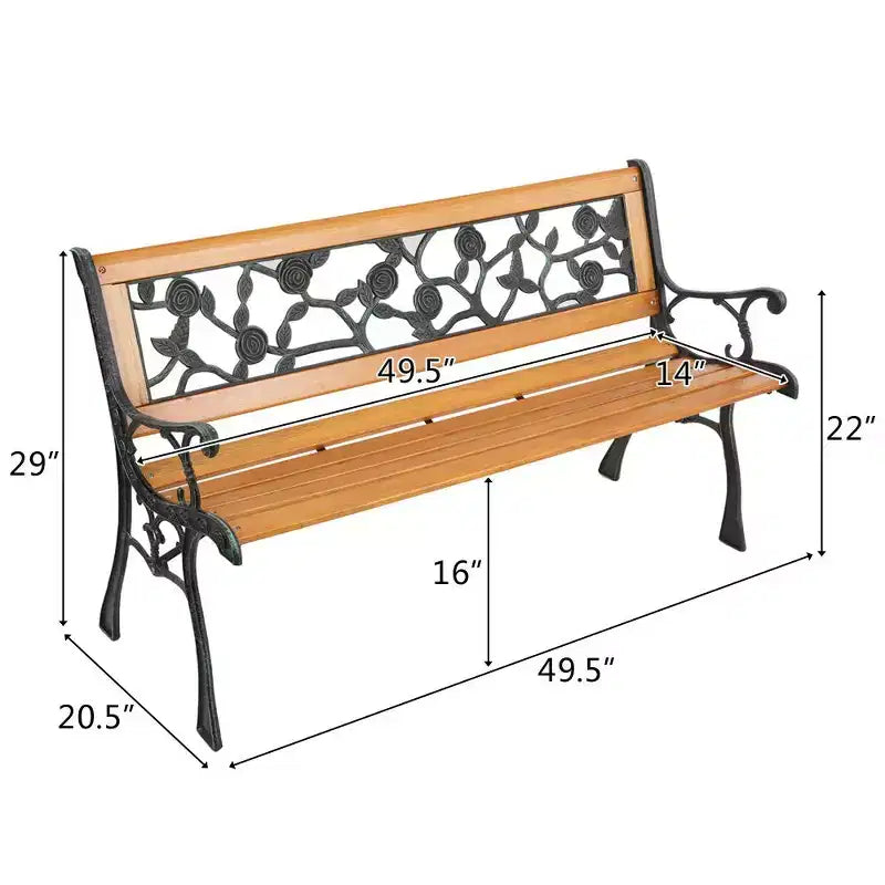 Banc d'extérieur en métal et bois à dossier fleuri Karl Home, 49 po.