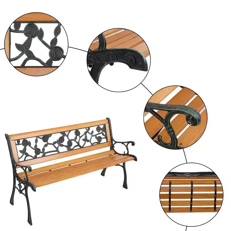 Banc d'extérieur en métal et bois à dossier fleuri Karl Home, 49 po.