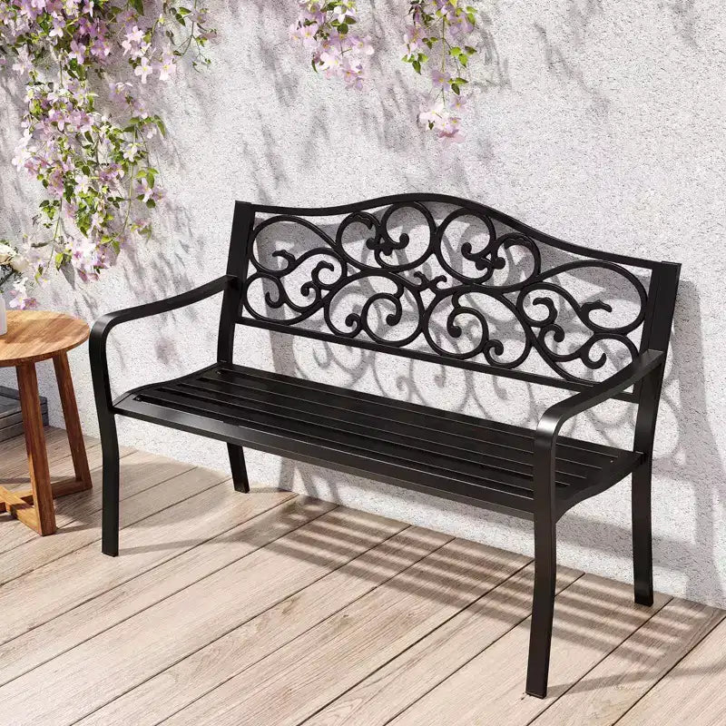 Costway 50 Porch Bench with Ergonomic Backrest & Armrests Floral Patterns Curved