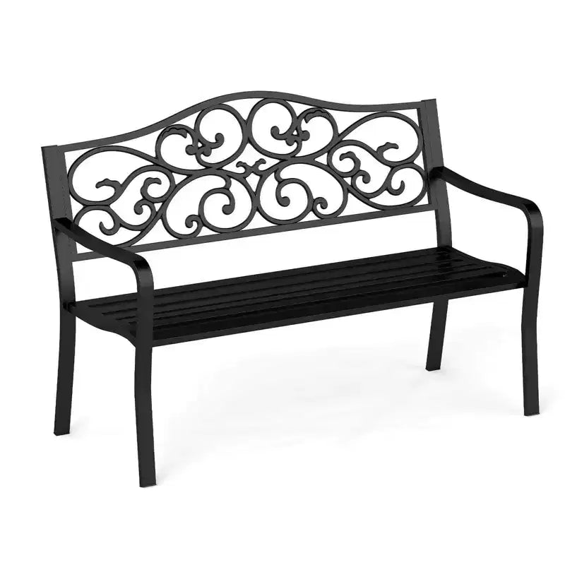 Banc de jardin Costway 50" avec dossier ergonomique et accoudoirs, motifs floraux incurvés