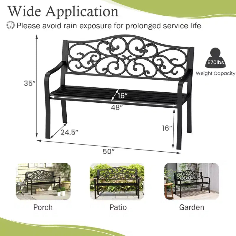 Banc de jardin Costway 50" avec dossier ergonomique et accoudoirs, motifs floraux incurvés