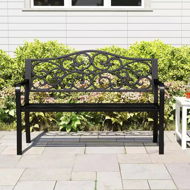 Banc de jardin Costway 50" avec dossier ergonomique et accoudoirs, motifs floraux incurvés