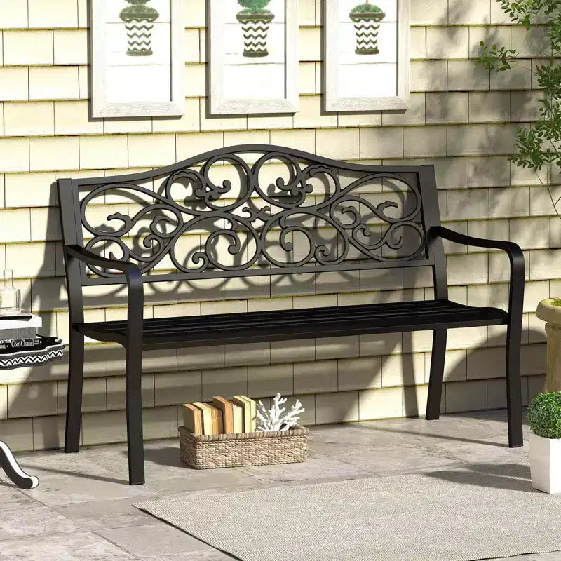 Banc de jardin Costway 50" avec dossier ergonomique et accoudoirs, motifs floraux incurvés
