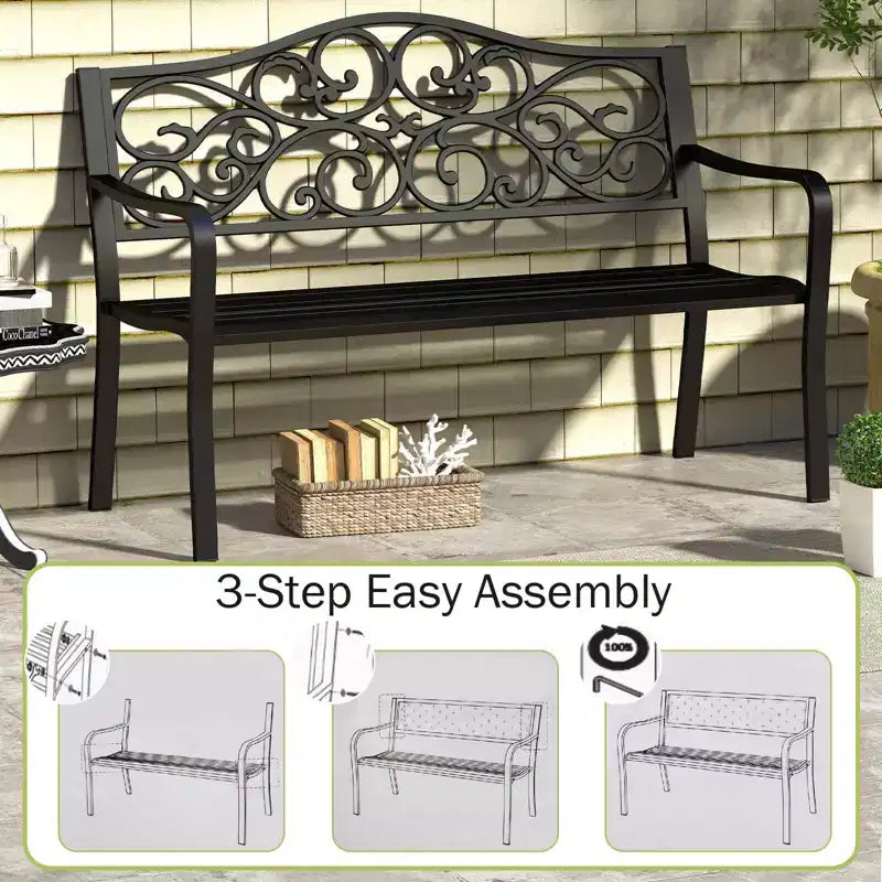 Banc de jardin Costway 50" avec dossier ergonomique et accoudoirs, motifs floraux incurvés